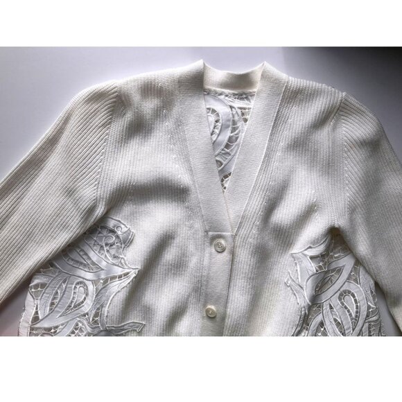 SACAI Paisley Lace Rib Knit Cardigan White Size 1/ Small - Picture 5 of 8